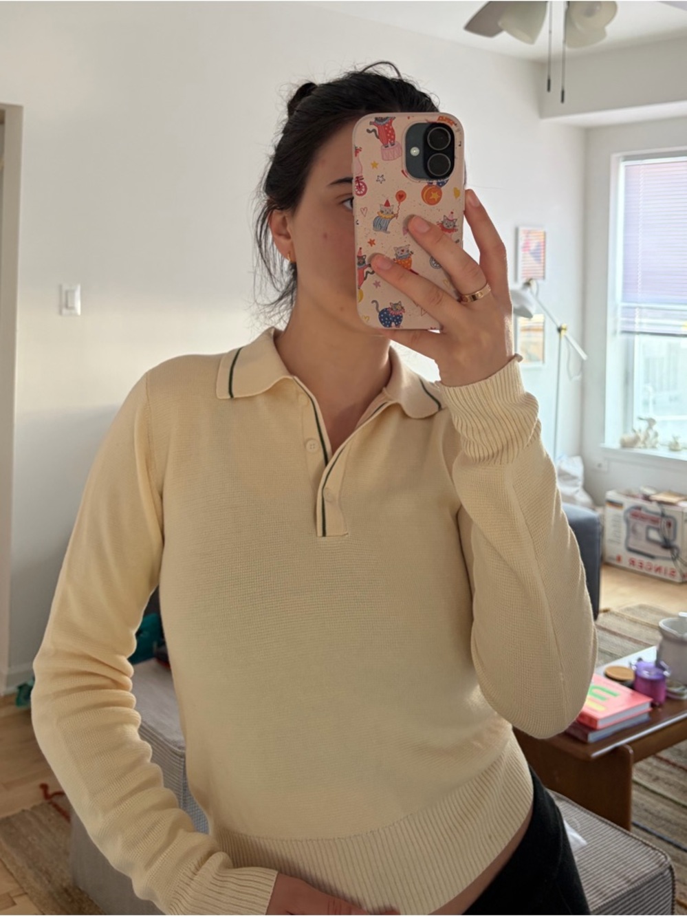Cream/butter yellow uncle studios polo sweater